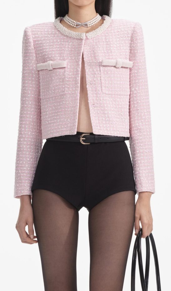 Pink Boucle Pearl Trim Jacket
