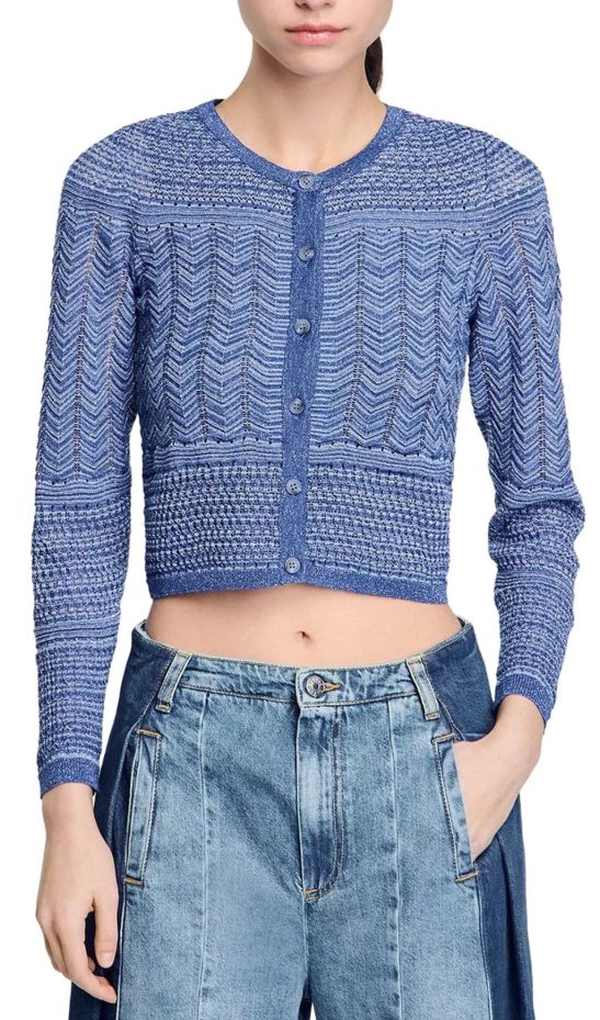 Glitter Crewneck Cardigan Sweater