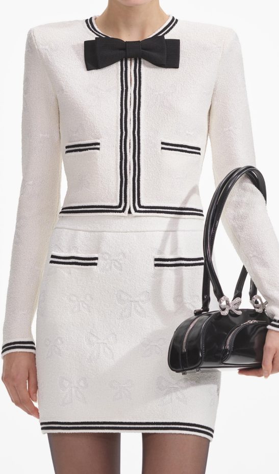 Cream Bow Jacquard Cardigan