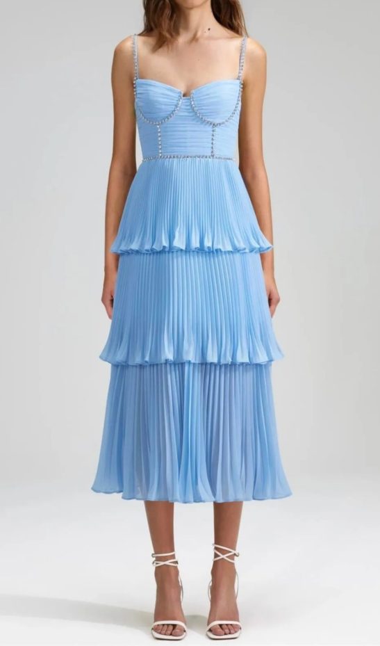 Diamond Pleated Layered Midi Dress